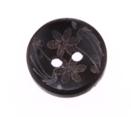 Knoflík 15 mm s květinou dřevěný